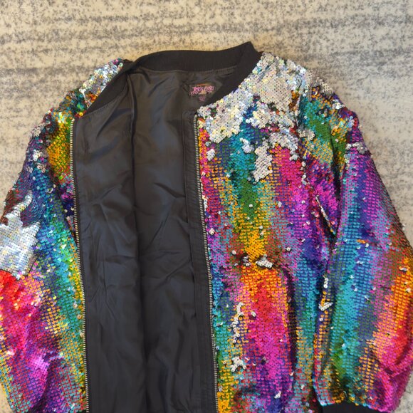 Vintage JoJo Siwa Flip Sequin Bomber Jacket Rainbow Girl's XL - Picture 5 of 5